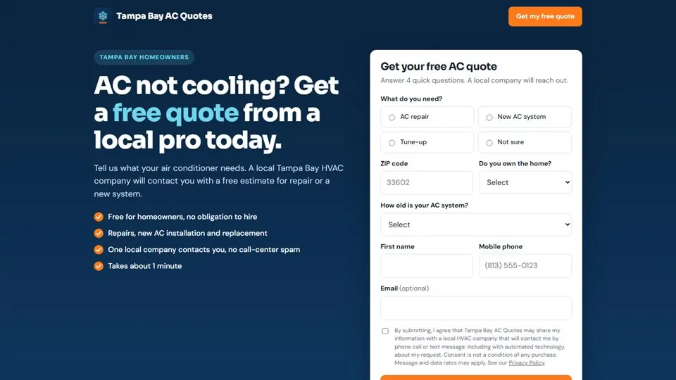 Captura del sitio Tampa Bay AC Quotes
